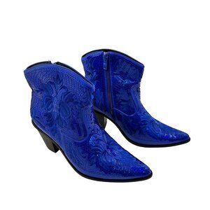 Helens Heart Womens Boots Blue Sequin Western Ankle Size 6 Side Zippers New